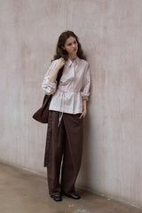 Lace-Up Pullover Bat Sleeve Shirt