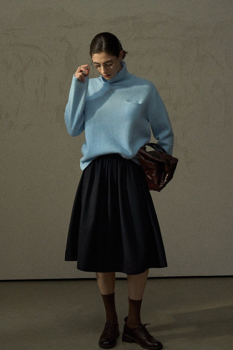 Small Pocket High Neck Loose Sweater