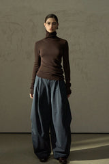 Oversized Pleated Wide-Leg Slacks