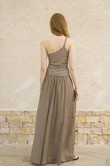 Twisted One-Shoulder Pleated Long Dress