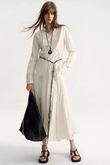 French Micro-Pleated V-Neck Shirred Shirt
