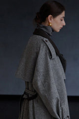 Double-Breasted Contrast Lapel Patchwork Trench Coat
