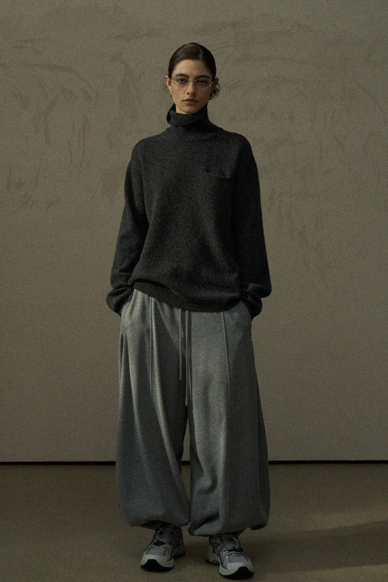 Small Pocket High Neck Loose Sweater