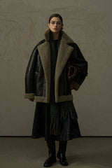 Erased Color Oversize Lapel Fur Jacket