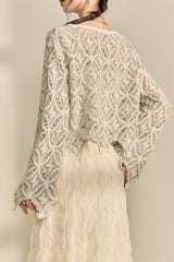 Cut-Out Woven Loose Cardigan