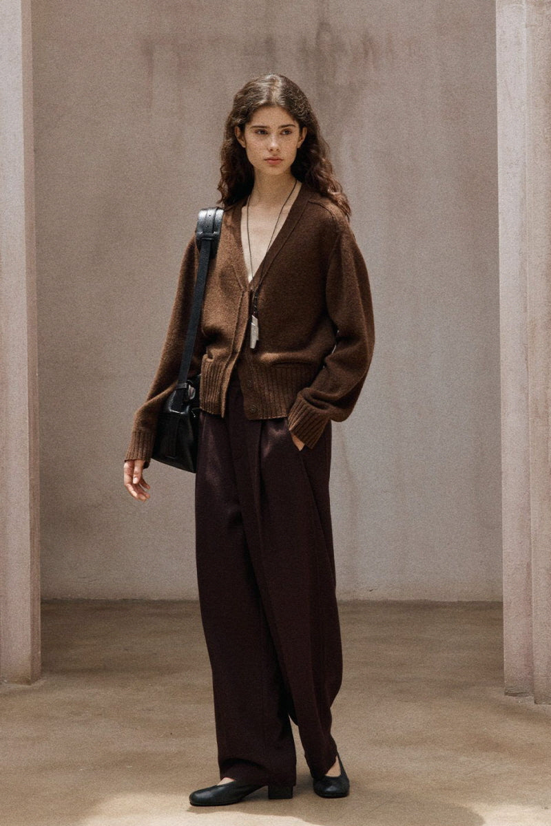 Saddle-Shoulder Pocket V-Neck Cardigan
