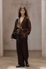 Saddle-Shoulder Pocket V-Neck Cardigan