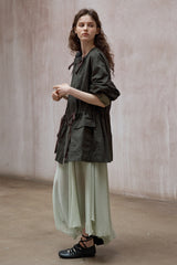 Washed Drawstring Crew Neck Jacket
