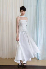 French Shirred Bandeau Halterneck Patchwork Dress