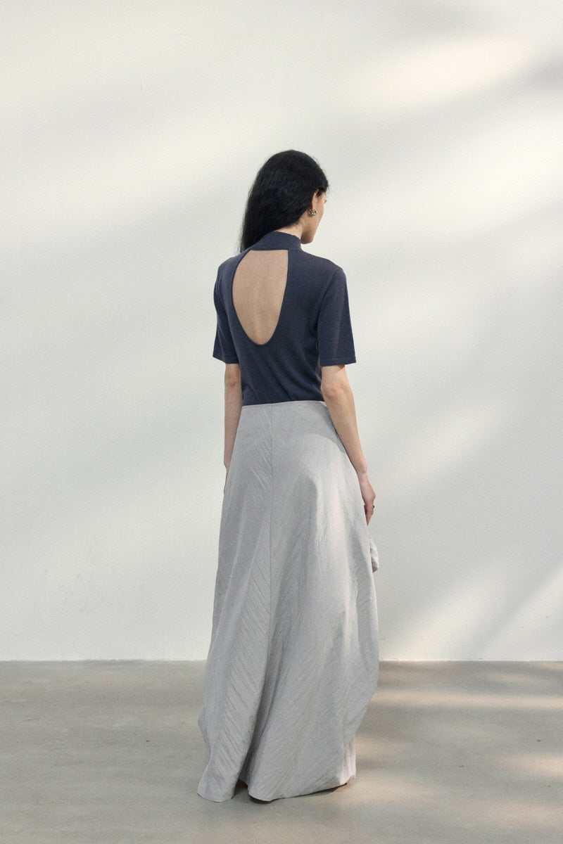 Backless Turtleneck Slim T-Shirt