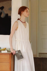 Drawstring V-Neck Sleeveless Long Dress