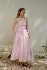 Pleated Bandeau Slit Maxi Dress