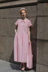 Striped Short Sleeve Waist Dress