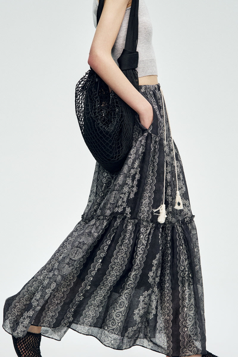 Lace-Up Vintage Swing Skirt
