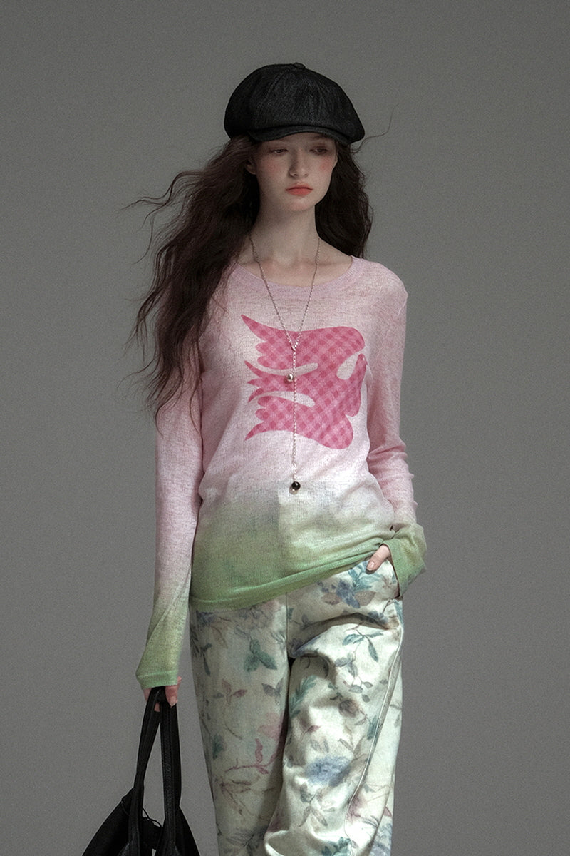 Gradient Print Long Sleeve T-Shirt