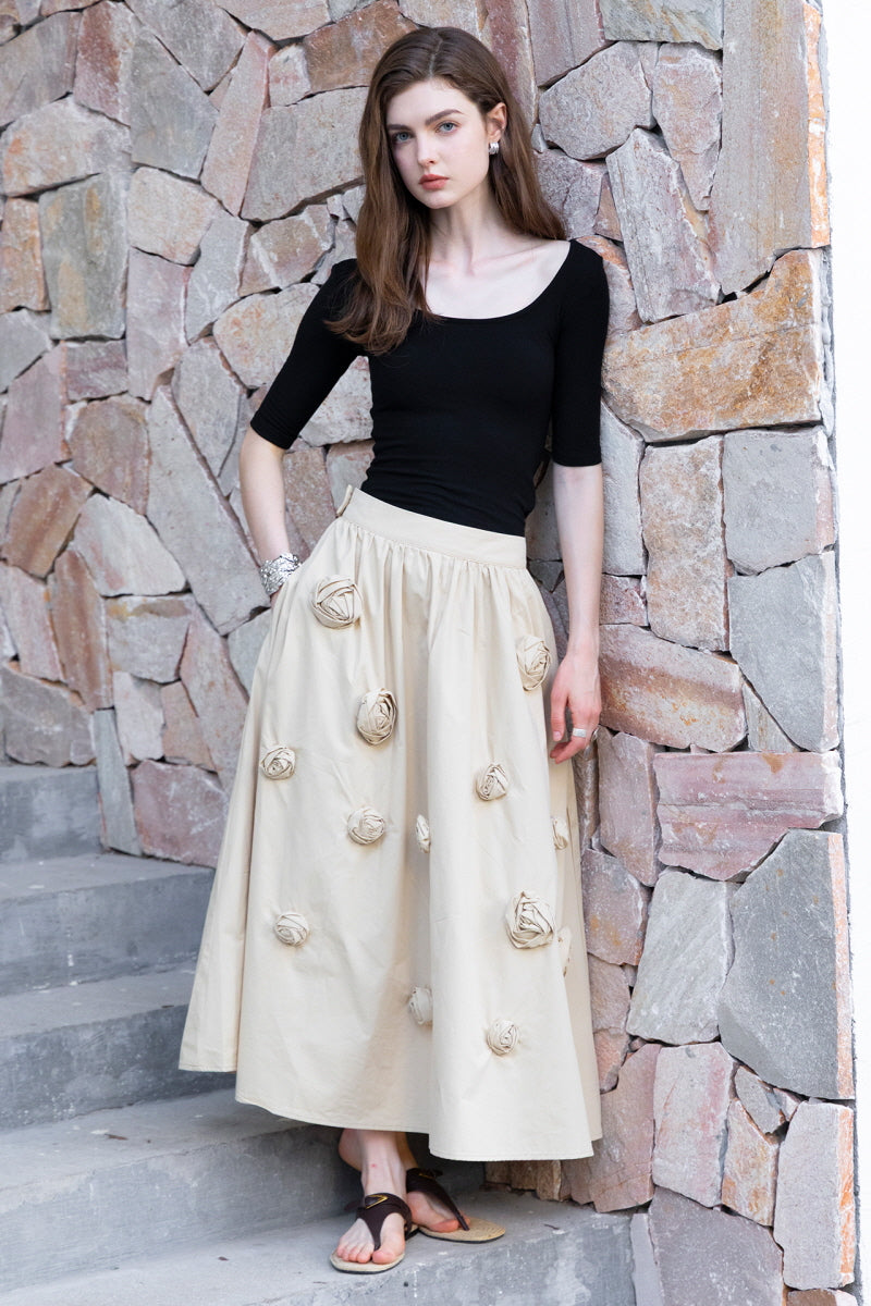 Three-Dimensional A-Line Long Skirt