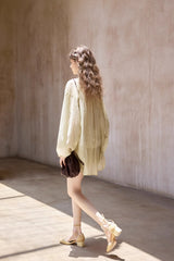 Lace-Up Shredded Cardigan