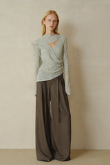 Waistless Double Pleat Wide-Leg Trousers