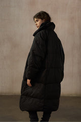 Matte Detachable-Hood Long Down Jacket