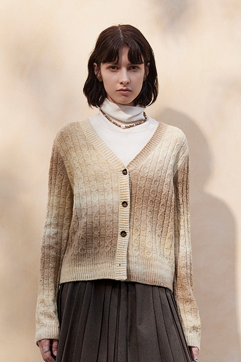 Gradient V-Neck Slouchy Knit Cardigan
