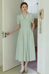 French Puff Sleeve Waist Shirt Dress