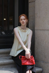 French Romantic Fungus Trimmed Sleeveless Top