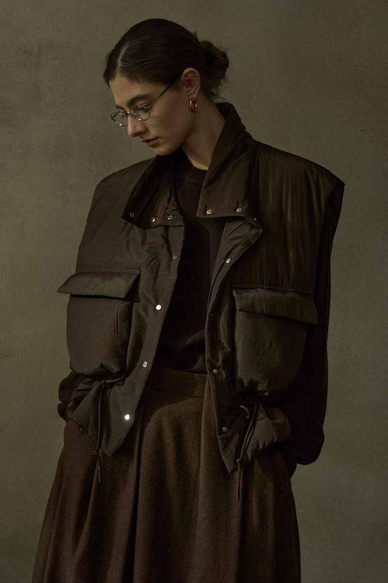 Stand-Collar Cinched-Waist Padded Vest