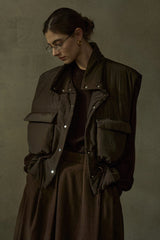 Stand-Collar Cinched-Waist Padded Vest
