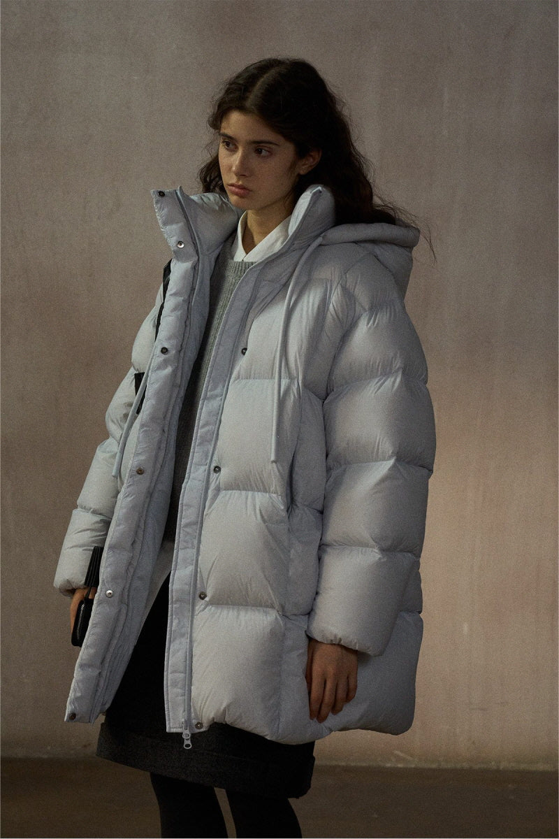 Cocoon Hooded Mid-Length Down Jacket