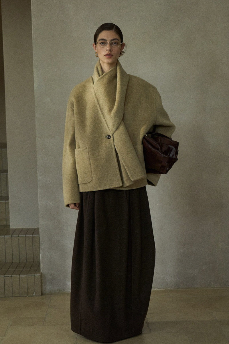 Scarf Collar Reversible Tweed Jacket