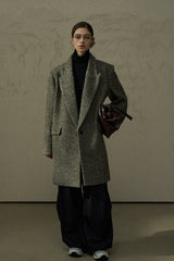Textured Herringbone Lapel Coat