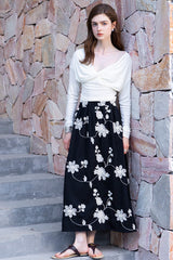 Embroidered A-Line Midi Skirt