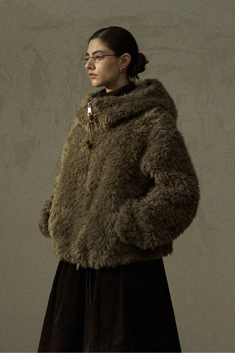 Curly Hooded Plush Jacket