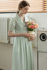French Puff Sleeve Waist Shirt Dress