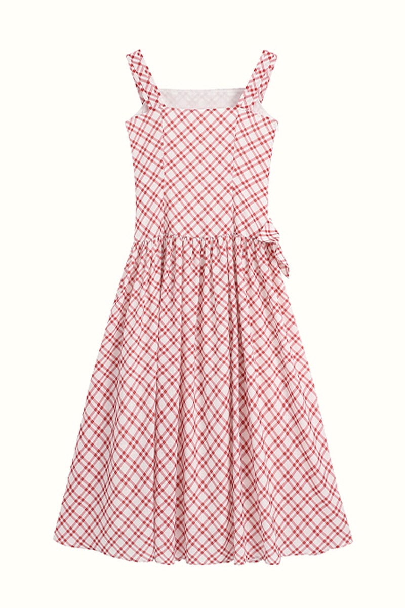 Square Neck Checkered Slip Dress