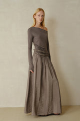 Double Belt Asymmetrical Shoulder Long Sleeve Dress
