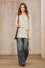 Cut-Out V-Neck Loose Sweater