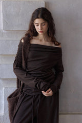 Lazy Irregular Collar Pleated Knitted Top