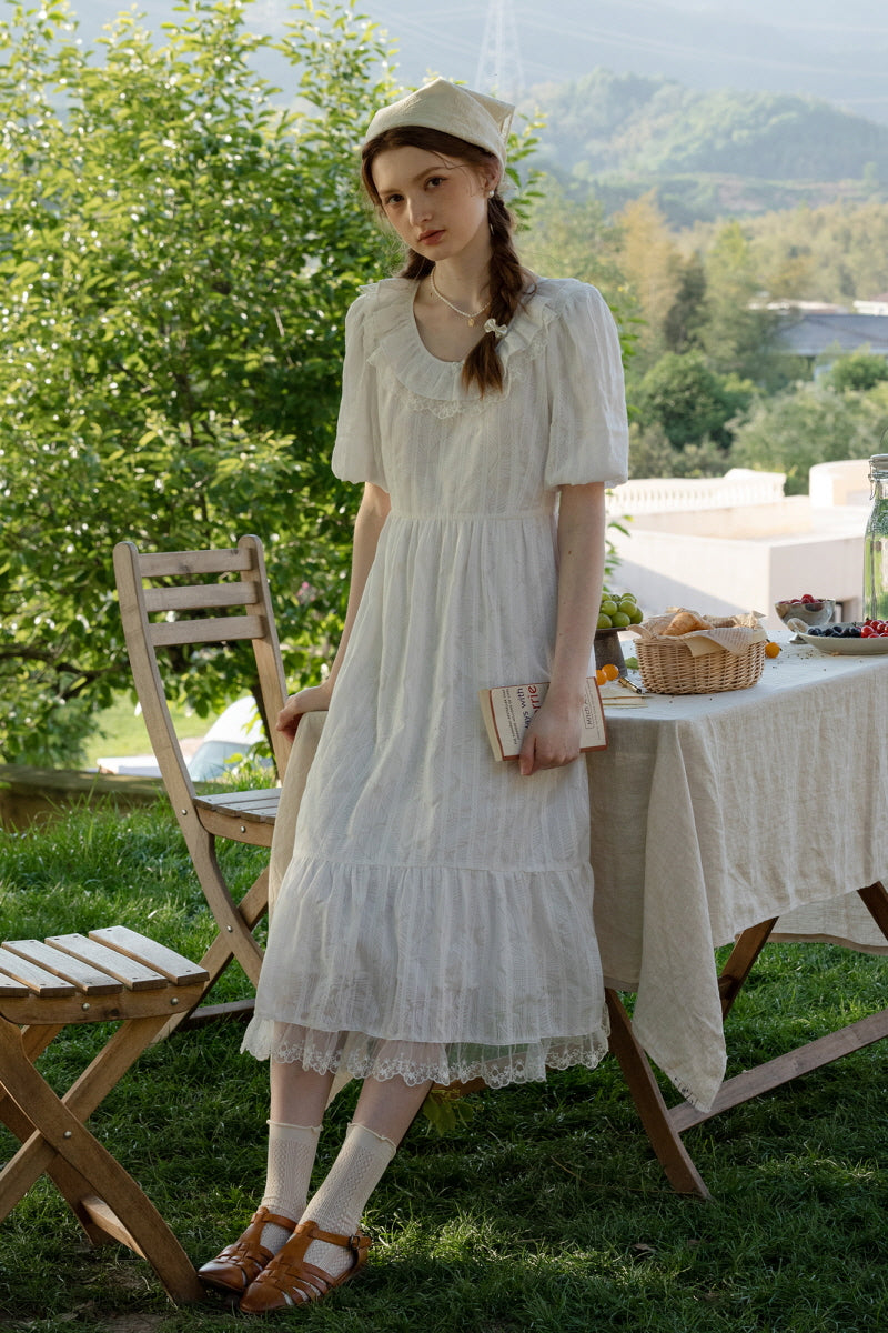 U-Neck Lace Patchwork Midi Dress