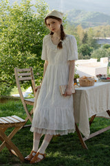 U-Neck Lace Patchwork Midi Dress