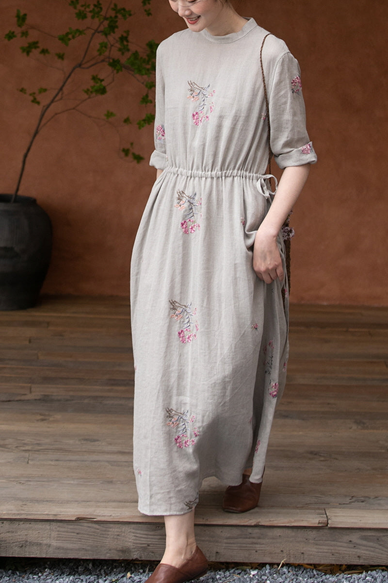 Embroidered Loose Long Dress