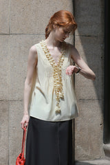French Romantic Fungus Trimmed Sleeveless Top