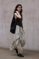 Laminated Ruffled Asymmetrical Skirt