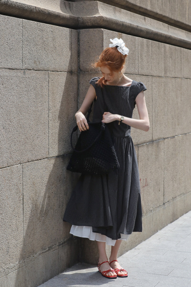 Square Neck Small Fly Sleeve Casual Dress