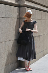 Square Neck Small Fly Sleeve Casual Dress