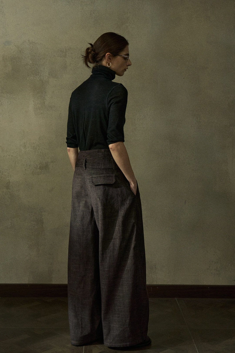 Adjustable-Strap Two-Tone Loose Slacks