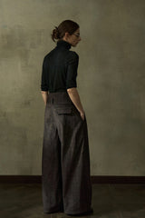 Adjustable-Strap Two-Tone Loose Slacks