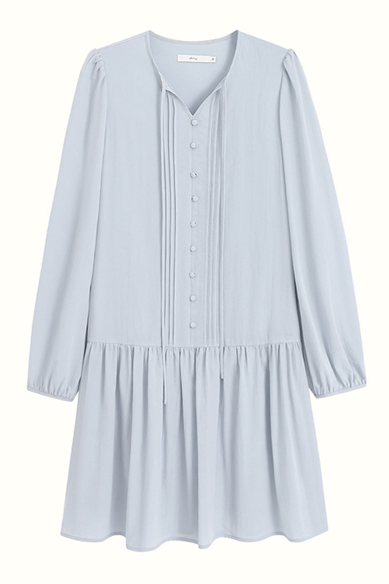 V-Neck Puff Sleeve Tie Waist Long Dress
