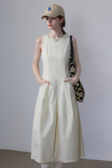 French Solid Color Pocket Dress