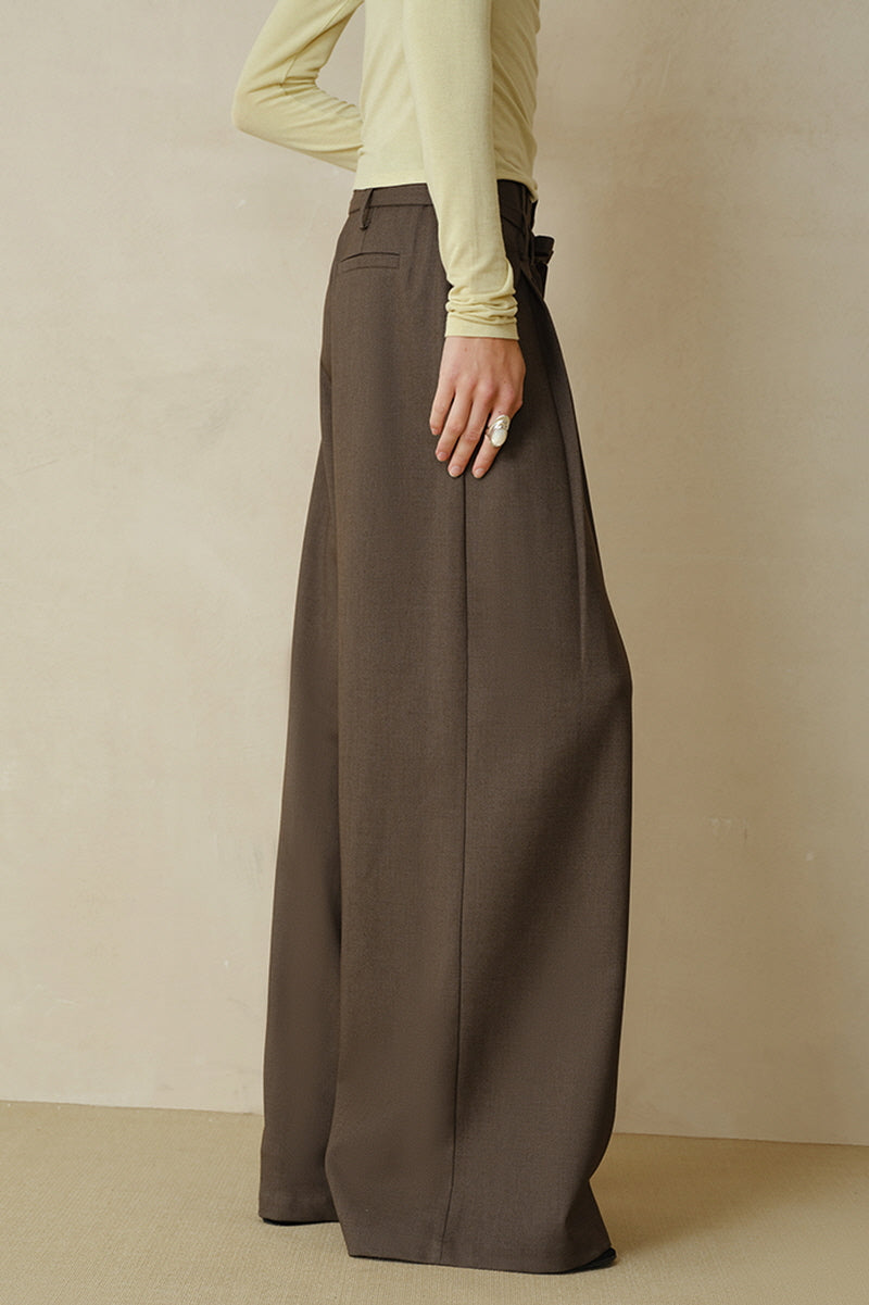Waistless Double Pleat Wide-Leg Trousers